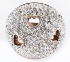 Ezüst(Ag) szívecskés gyűrű apró kövekkel, jelzett, méret: 60, bruttó: 16,8 g