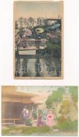 4 db RÉGI japán képeslap gésákkal / 4 pre-1945 Japanese postcards with geishas