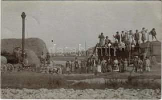 ~1910 Lugos, Lugoj; aratási munkák cséplőgéppel / threshing machine, photo
