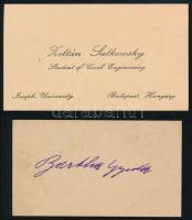 cca 1930 Bartha Gyula és Sulkowszky Zoltán a világot megkerülő magyar motorosok névjegykártyái. Bartháé kézzel írt