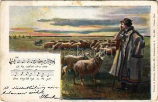 1900 Lekaszálták már a rétet... Magyar folklór művészlap. Szénásy és Reimann No. 433. / Hungarian folklore art postcard (kopott sarkak / worn corners)