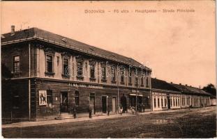 1915 Bozovics, Bozovici; Fő utca, Almajana szálloda, Pistrilla Dániel üzlete / Strada principala / main square, hotel, shop (EK)