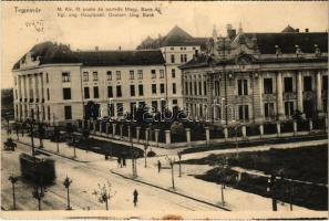 1918 Temesvár, Timisoara; M. kir. fő posta és osztrák-magyar bank, villamos / post office, Austro-Hungarian Bank, tram