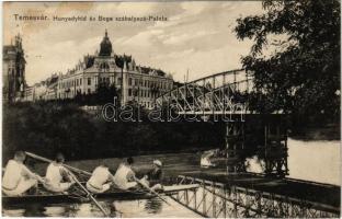 1912 Temesvár, Timisoara; Hunyady híd és Bega szabályozó palota, montázs az evezősökkel / bridge, river control palace. Montage with rowers (EK)