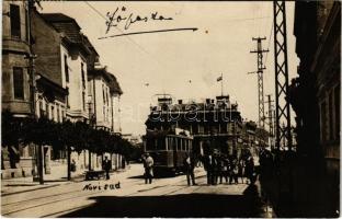 1936 Újvidék, Novi Sad; Fő posta, villamos / post office, tram. photo