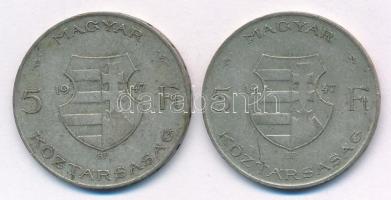 1947. 5Ft Ag "Kossuth" (2x) T:2-,3 patina
Adamo F8.1