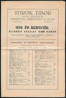 1929 Debrecen, Török Tibor dália kertészetének árjegyzéke, 4 p., középen hajtott, jó állapotban