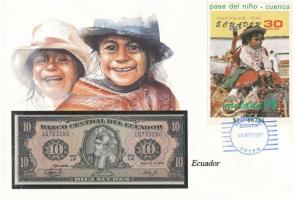 Ecuador 1986. 10S felbélyegzett borítékban, bélyegzéssel T:I  Ecuador 1986. 10 Sucres in envelope with stamp and cancellation C:UNC