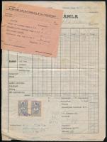 1943 Balatonfüred, Erzsébet szanatórium fejléces számlája + nyugtája, 5+5 f okmánybélyeggel, hajtva, kis foltokkal
