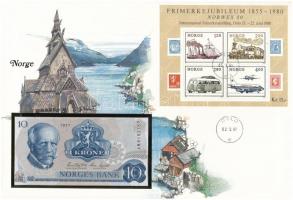 Norvégia 1977. 10K felbélyegzett borítékban, bélyegzéssel T:I  Norway 1977. 10 Kroner in envelope with stamp and cancellation C:UNC