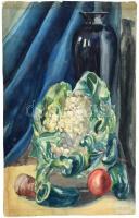 Lad Razel 33 New York jelzéssel: Csendélet karfiollal. Akvarell, papír, lap széle kissé sérült, 50x35 cm