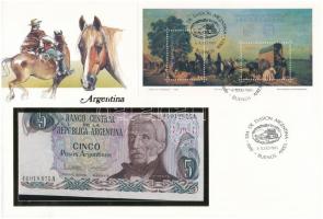 Argentína 1983-1984. 5P felbélyegzett borítékban, bélyegzéssel T:I  Argentina 1983-1984. 5 Pesos in envelope with stamp and cancellation C:UNC