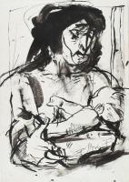 Bodri Ferenc (1943-2021): Anya gyermekével. Tus, papír, jelzett, 42x29,5 cm