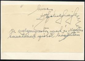 Székelyhidy Ferenc (1885- 1954) operaénekes saját kezű aláírása és sorai egy kártyán