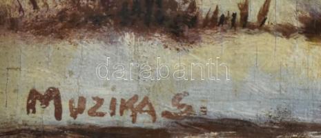 Muzika S. jelzéssel: Téli táj. Olaj, fa. Jelzett, keretben. 21x16 cm