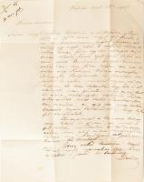 1851 Deák Ferenc (1803-1876) államférfi, miniszter autográf levele Kehidai birtokáról Bécsbe. A címzett Kis(s) Lajos hivatalnok, aki korábban a Helytartótanácsnál, majd 1848-ban a Deák által vezetett igazságügyminisztériumban osztálytanácsos. A levélben közelgő látogatásáról ír, melynek során szívesen eltöltene egy napot a Kis családnál. Utána pedig egészségügyi utazást tervez Francia- és Németországba valamint Svájcba. Ezen kívül megemlíti hogy a tartozásának kamatait majd személyesen fizeti meg. Hű barátod, Deák aláírással. Két beírt oldal, bélyeggel, kis hiánnyal. Deák a szabadságharc leverése után sértetlenül távozhatott és háborítatlanuk élhetett Kehidai birtokán, visszavonultságban, passzív ellenállásban
