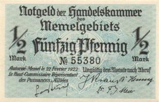 Német Önálló Területek/Memelgebiet 1922. 1/2M T:I 5 számjegyű sorszámmal, ritkább variáns!