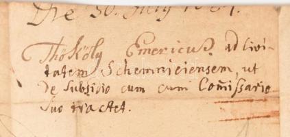 1684 Rozsnyó, Thököly Imre levele Selmecbánya magisztrátusának, amelyben kéri őket, hogy (meg nem ne...
