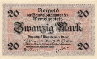 Német Önálló Területek/Memelgebiet 1922. 20M T:I-