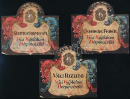 cca 1920-1940 Vác, Reiszman Géza, Váci Káptalani Bérpincészet, 3 db különféle, díszes régi borcímke