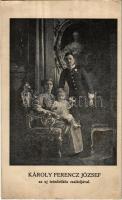 Károly Ferenc József az új trónörökös családjával. Grindlinger J. kiadása / Charles I of Austria and his family (EK)