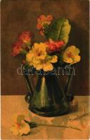 1917 Still life art postcard with flowers. Wenau-Postkarte Pastell No. 518. s: C. von Sivers