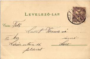 1900 Boldog húsvéti ünnepeket / Easter greeting art postcard, rabbit family. Art Nouveau, litho (EK)