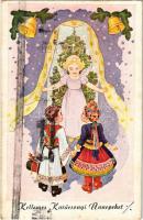 1943 Kellemes karácsonyi ünnepeket / Christmas greeting art postcard, Hungarian folklore (EK)