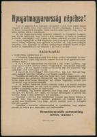 1921 Sopron, Keresztényszociális pártvezetőség által kiadott felhívás Nyugat-Magyarország népéhez, hajtott