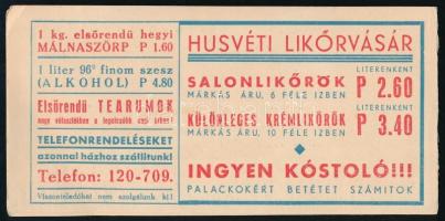 cca 1940 Húsvéti italárlap Balázs János. Uradalmi fajborok, stb. 4p.18x8 cm