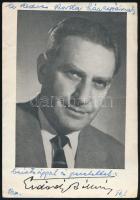 Erdődy Kálmán (1907-1988) színész, rendező autográf aláírása őt ábrázoló nyomtatványon (Bekopog a szerelem c. vígjáték reklámja), a Korda házaspár részére, középen hajtott, 14x9,5 cm