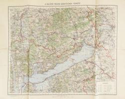 cca 1930 A Balaton tágabb környékének térképe. M: kir. Állami Térképészet. Kis beszakadással. 60x51 cm