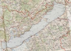cca 1930 A Balaton tágabb környékének térképe. M: kir. Állami Térképészet. Kis beszakadással. 60x51 ...