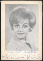 1963 Sárosi Katalin (1930-2000) táncdal-énekesnő autográf aláírása őt ábrázoló képen (hátoldalán Elég volt egy másodperc c. dalának kottájával), kisebb törésnyomokkal, 16x11 cm