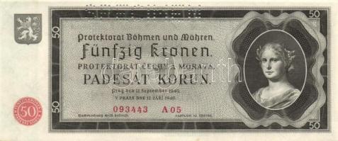 Német 3. Birodalom/Cseh-Morva Protektorátus/német megszállás 1940. 50K "Specimen" lyukasztással T:I