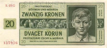 Német 3. Birodalom/Cseh-Morva Protektorátus/német megszállás 1944. 20K "Specimen" lyukasztással T:I