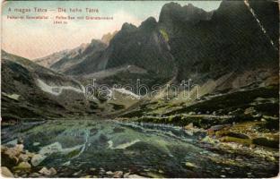 Tátra, Magas-Tátra, Vysoké Tatry; Felkai-tó Gránátfallal. Dr. Trenkler Co. 1906. Tát. 16. / Felka-See mit Granatenwand / lake, mountain (EB)
