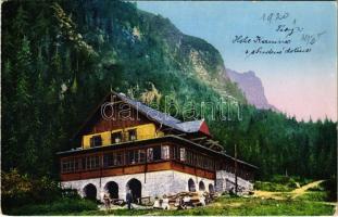 1920 Tátra, Magas-Tátra, Vysoké Tatry; Hotel Kamzík ve Studenej doline / Hotel Gemse im Kohlbachtal / Zerge szálló a Tarpataki-völgyben, menedékház / valley, chalet, tourist house (EK)