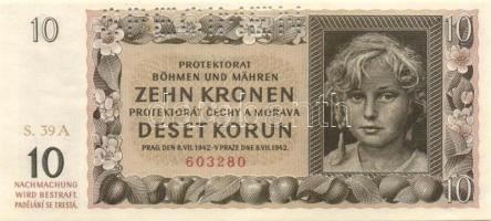 Német 3. Birodalom/Cseh-Morva Protektorátus/német megszállás 1942. 10K "Specimen" lyukasztással T:I