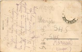 Brod, Bosanski Brod; Gasthaus zur Monument / otel and restaurant, statue, street (Rb)