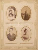 cca 1880-1920 Vegyes családi fotó hagyaték tétel, hozzá régi faragott fa borítású, sérült fotóalbum....