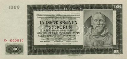 Német 3. Birodalom/Cseh-Morva Protektorátus/német megszállás 1942. 1000K "Specimen" lyukasztással T:I