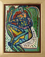 Kozma István (1937-2020): Női akt. Olaj, vászon, jelezve jobbra fent és jobbra lent, 80×60 cm. Dekoratív fa keretben / István Kozma (1937- ): Female nude. Oil on canvas, signed, framed. 80×60 cm