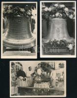 1954 Veszprémi Szent Margit plébániatemplom Szent József harangjának felszentelése, végzi Badalik Bertalan veszprémi megyéspüspök, 3 db hátoldalon feliratozott fotó, 14×9 cm