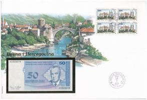 Bosznia-Hercegovina 1998. 50p felbélyegzett borítékban, bélyegzéssel T:1  Bosnia-Herzegovina 1998. 50 Pfengia in envelope with stamp and cancellation C:UNC