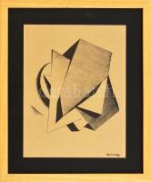 Ruzicskay György (1896-1993): Konstruktivista kompozíció. Algráfia, papír, jelzett az algráfián, 24×18 cm. Üvegezett fa keretben