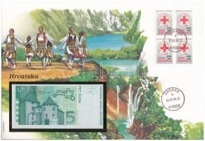 Horvátország 1993. 5K felbélyegzett borítékban, bélyegzéssel T:I Croatia 1993. 5 Kuna in envelope with stamp and cancellation C:UNC