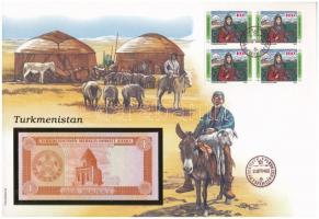 Türkmenisztán 1993. 1M felbélyegzett borítékban, bélyegzéssel T:1  Turkmenistan 1993. 1 Manat in envelope with stamp and cancellation C:UNC