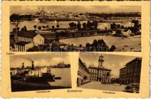 1940 Komárom, Komárno; látkép, Duna részlet, Városháza, automobil / general view, Danube river, town hall, automobile (EK)