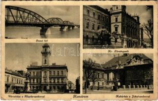 1939 Komárom, Komárno; Dunai híd, Kir. Törvényszék, Városháza, Klapka szobor, Kultúrház, Jókai szobor / Danube bridge, court, town hall, statue, community center (fl)